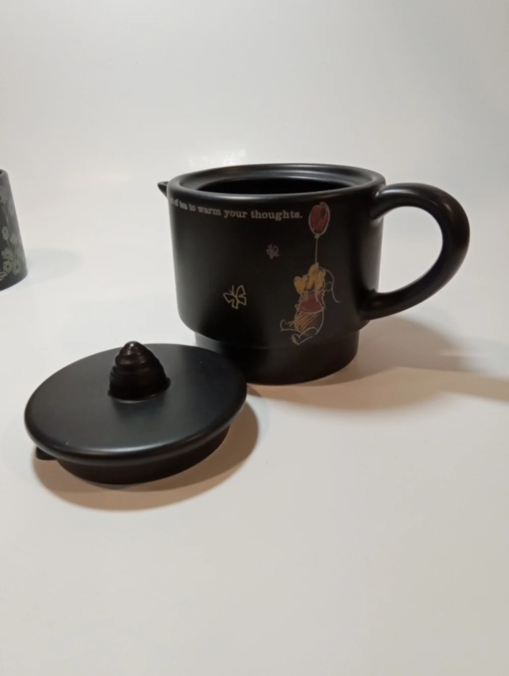 Black Ceramic Winnie The Pooh Stackable Tea For One Set with Lid